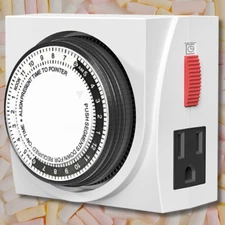 Heavy Duty Mechanical 24 Hour Timer Dual Outlet 3-Prong Accurate Indoor