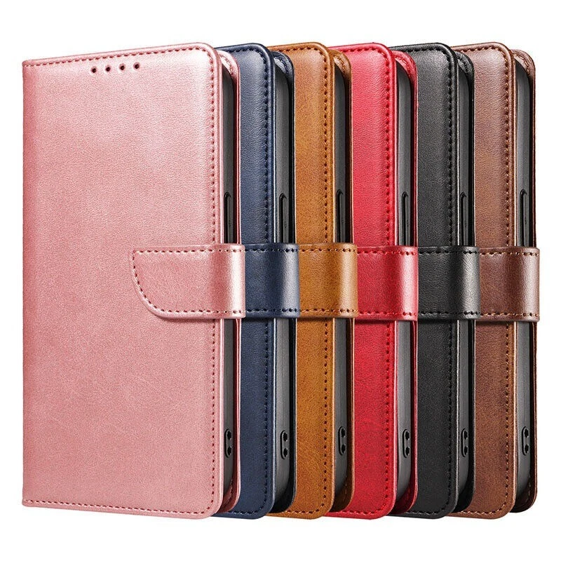 Funda tipo billetera de cuero magnética abatible para iPhone 16 15 14 Plus 13 12 Pro Samsung Foto 2 de 4