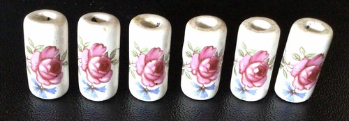 Vintage Ceramic Cylindrical Rose Beads - Picture 3 of 6