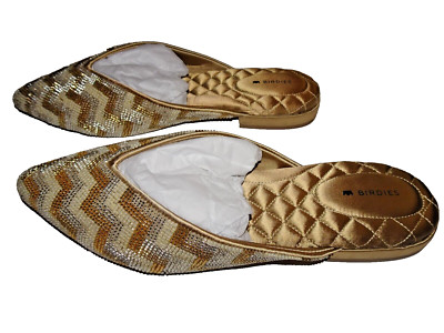 BIRDIES THE SWAN SIZE 9 - 9 1/2 M NEW WITH BOX BEADED CHAMPAGNE CHEVRON DESIGN
