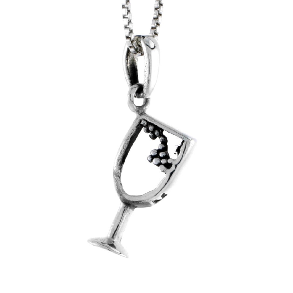 Sterling Silver Wine Glass Pendant / Charm, Italian Box Chain eBay