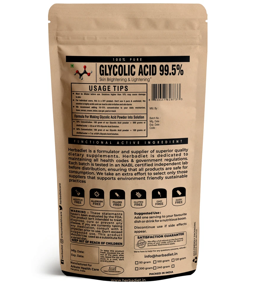 Glycolic Acid Powder 99.5% Pure Skin Peel Exfoliator Brightening Scars Wrinkles - Image 2 of 3