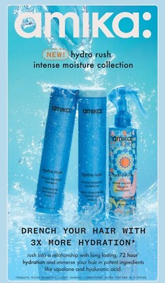 AMIKA HYDRO RUSH INTENSE MOISTURE SHAMPOO, CONDITIONER & LEAVE-IN SPRAY TRIO SET