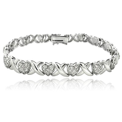 Rose Gold Plated San Marco Diamond Bracelet - 0.50ct Total Weight, Pink Style With Heart & X Design