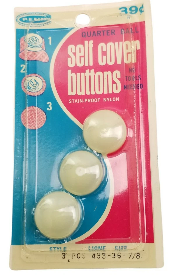 Vintage Penn Quarter Ball Self Cover Buttons White Nylon Ligne 36 Style 493 Lot - Image 3 of 4