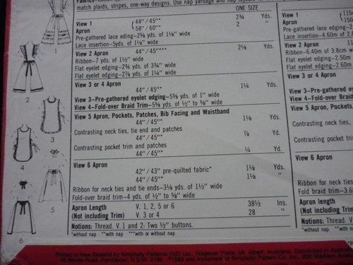 1983 RARE VINTAGE SIMPLICITY PATTERN # 5725 ~WOMEN'S APRONS~ ONE SIZE ~ UNCUT FF - Picture 6 of 9