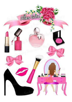 Make Up eßbar Tortenbild Party Deko Geschenk Geburtstag JGA Pink High Heel Beaut