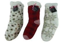 Cuddl Duds 3 Pairs NEW Sherpa Lined Grip Tread Womens 4-10 Winter Lounge Socks
