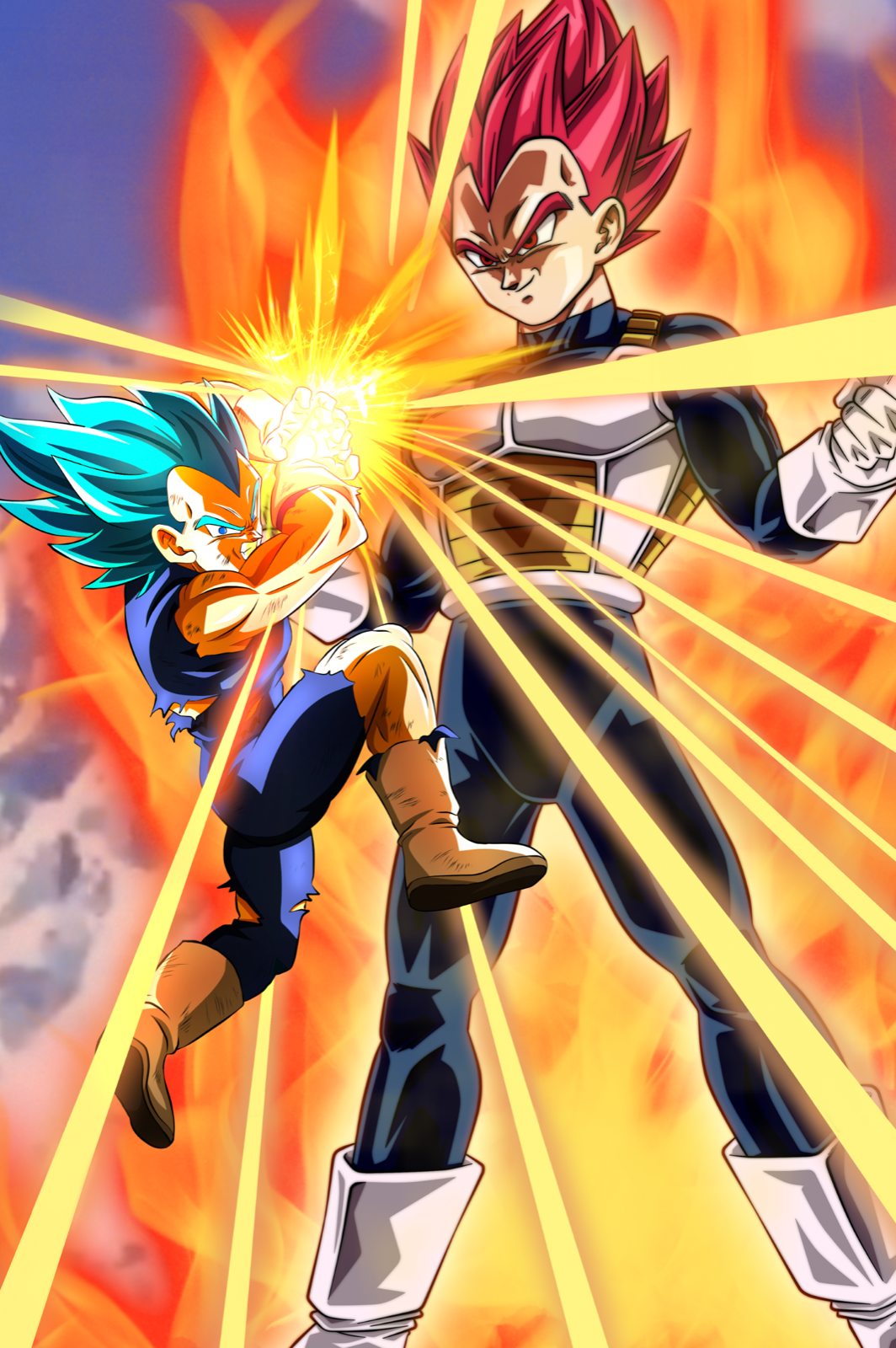 Vegeta Super Saiyan God Red / Blue Mash Up Poster, DBZ