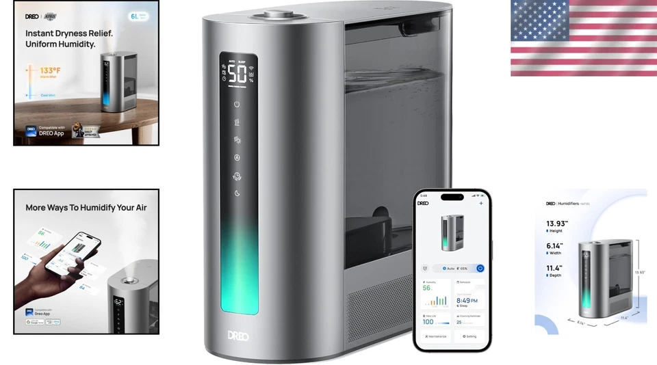 Humidificador de lujo 6L para habitaciones grandes - Digital inteligente, ajuste automático y refuerzo de aroma Foto 2 de 4