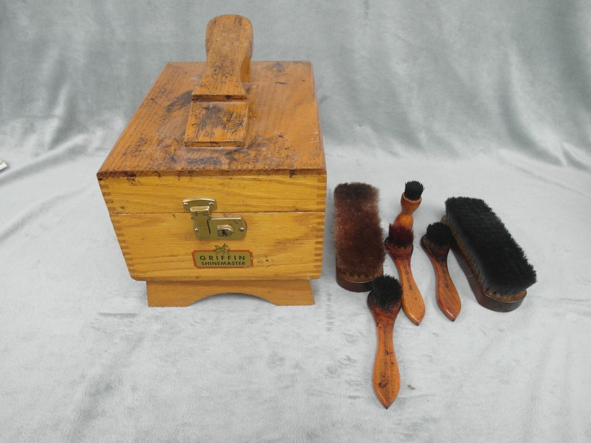 Griffin Shinemaster Shoe Shine Box Wooden With Brushes | eBay