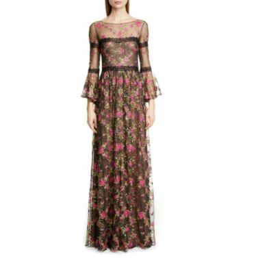 Marchesa Notte Embroidered Long Sleeve Tulle Dress Black Pink Sz 12 NWT  $795 | eBay