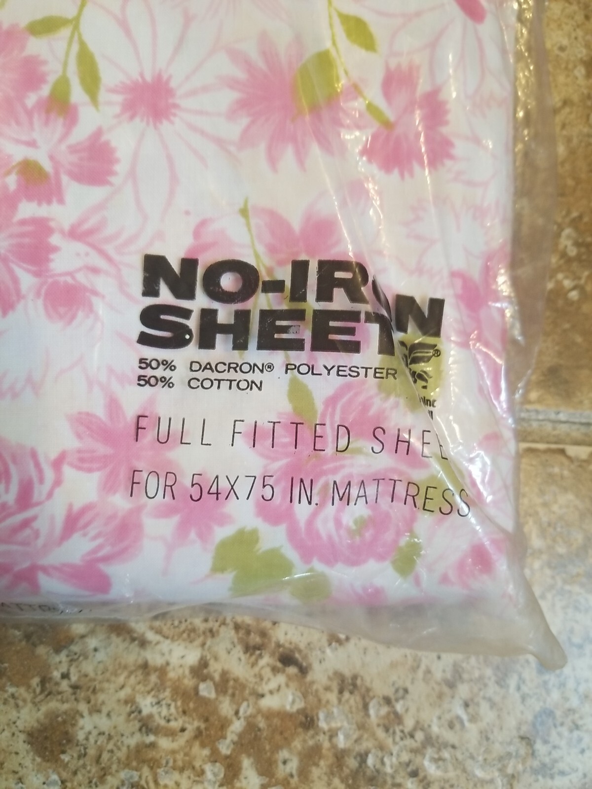 Vtg LADY PEPPERELL No Iron 50 50 Double Fitted Sheet PINK ROSES NOS