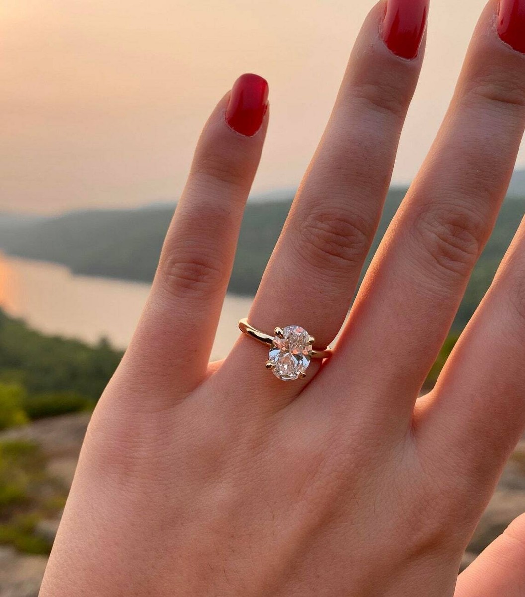 Oval Solitaire Certified Moissanite Engagement Ring 14k