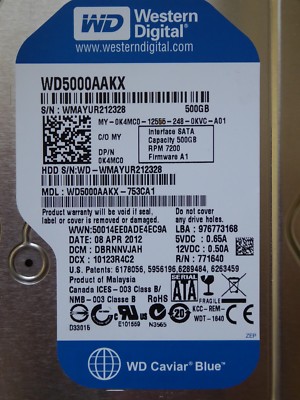 Western Digital WD5000AAKX-753CA1 | DCM: DBRNNVJAH | 08 APR 2012 | 500GB #02