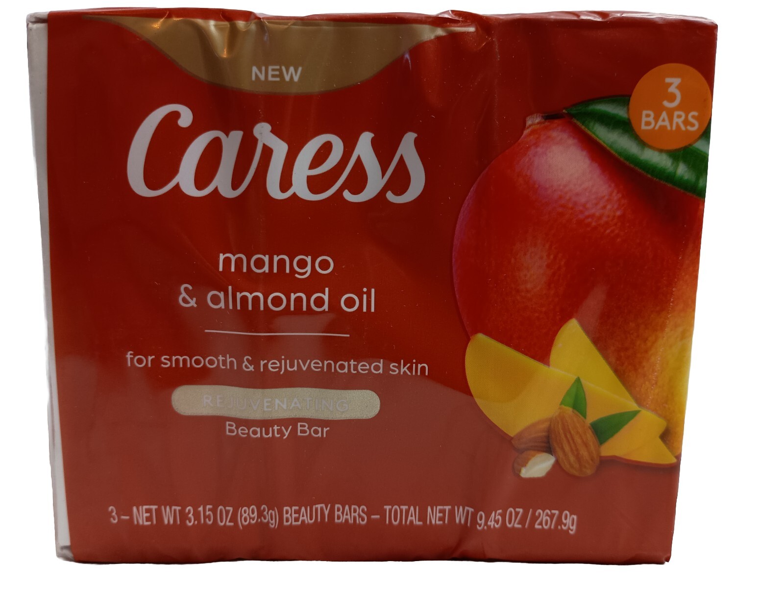 9 Bars Caress Mango & Almond Oil Rejuvenating Bar Soap 3.15 Oz. Each