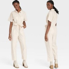 Universal Thread Belted Button Up Straight Leg Ankle Crop Jumpsuit Coveralls 14