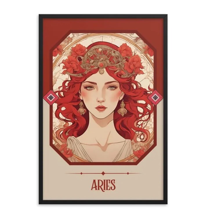 Aries Zodiac Art Print - Art Nouveau Tarot Woman Illustration