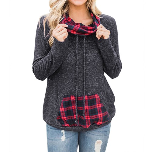 Sudadera con capucha informal a cuadros de manga larga para mujer con bolsillo - Imagen 1 de 8