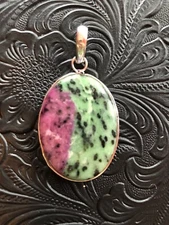 Artisan Southwest Ruby Zoisite Oval Pendant Shadow Bezel 2"