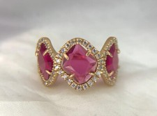 Sliced Simulated Natural Red Ruby Cubic Zirconia Rose Gold Plated Sterling Ring