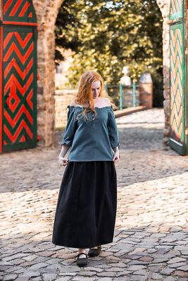 Mittelalter Kurzarmbluse Petrolblau ''Vera'' Carmenbluse Bluse mit Schnürkragen