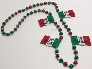 MARDI GRAS FLAG NECKLACE ITALY NECK-BEAD ST JOSEPH'S DAY "I LOVE ITALIANS" AMORE