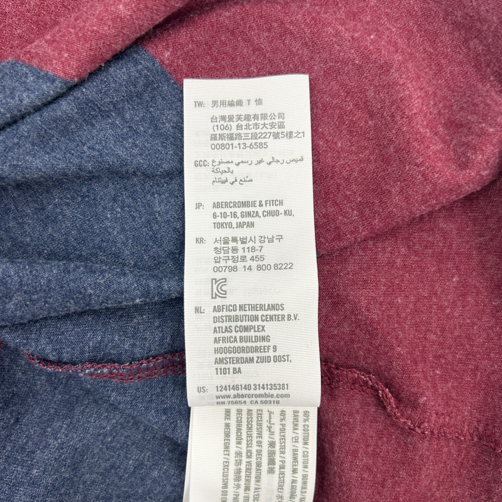 Vtg Abercrombie Rugby Crew Red and Blue Strip Sz Lg Long Sleeve Muscle Tee