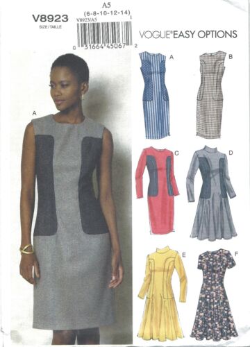 VOGUE 8923 SEWING PATTERN EASY OPTIONS SEAMED FITTED DRESS SZ A5 6-14 NEW UNCUT - Picture 1 of 3