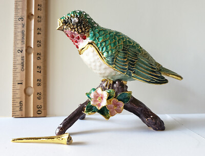 HUMMINGBIRD Trinket Jewelry Box Enamel Ceramic Painted