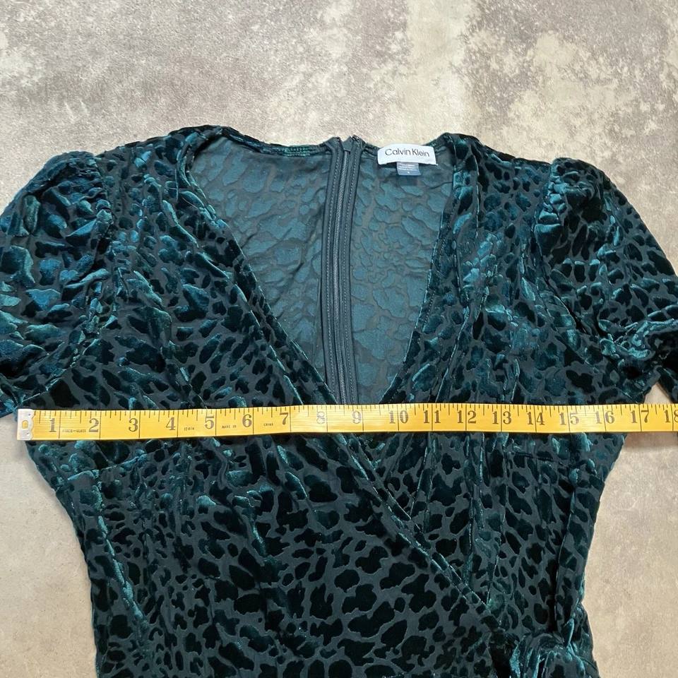 Calvin Klein Dress Womens 8 Malachite Leopard Dark Green Burn Out Velvet - Image 2 of 4