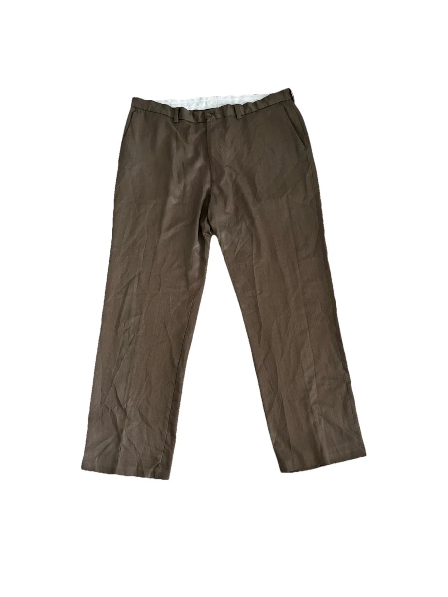 Pantalon Habillé Homme Haggar - Taille 38 X 30, Plis, Couleur Olive/brun/vert, Polyester/rayon, Occasion Très Bon état