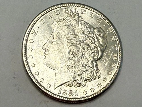 1881-S Morgan U.S. silver dollar. Flashy white BU, bagmarks. #re3