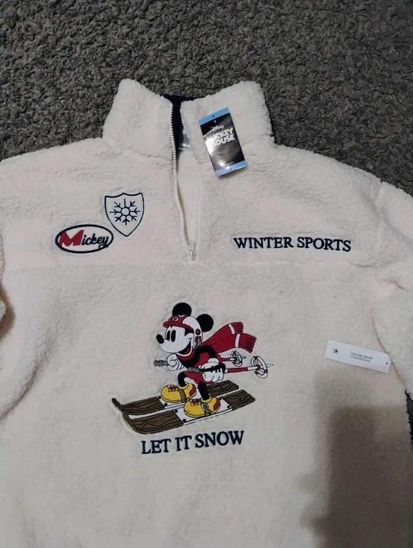 Freeze Disney Mickey Mouse "Let It Snow" Sherpa 1/4 Zip Pullover Off-White L