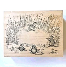 A CHERISHED ROCK House Mouse Stampa Rosa Rubber Stamp 440N Outdoors Crayon E888