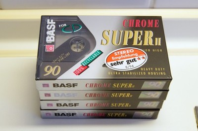 4 Stück BASF Chrome Super II 90 Audiokassette, Typ II, MC Tape, ovp, neu,