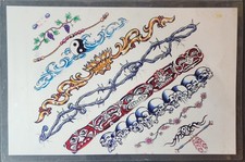 Vintage 2001 Little Vinnie Myers Traditional Tattoo Flash Sheet Shop Used Tribal