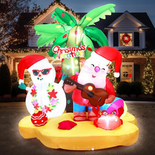 7FT Christmas Inflatables Hawaii Beach Santa 2025 NEW LED Outdoor Decoration