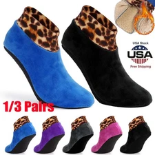 Women Winter Warm Thicken Leopard Bed Non Slip House Indoor Floor Socks Slipper