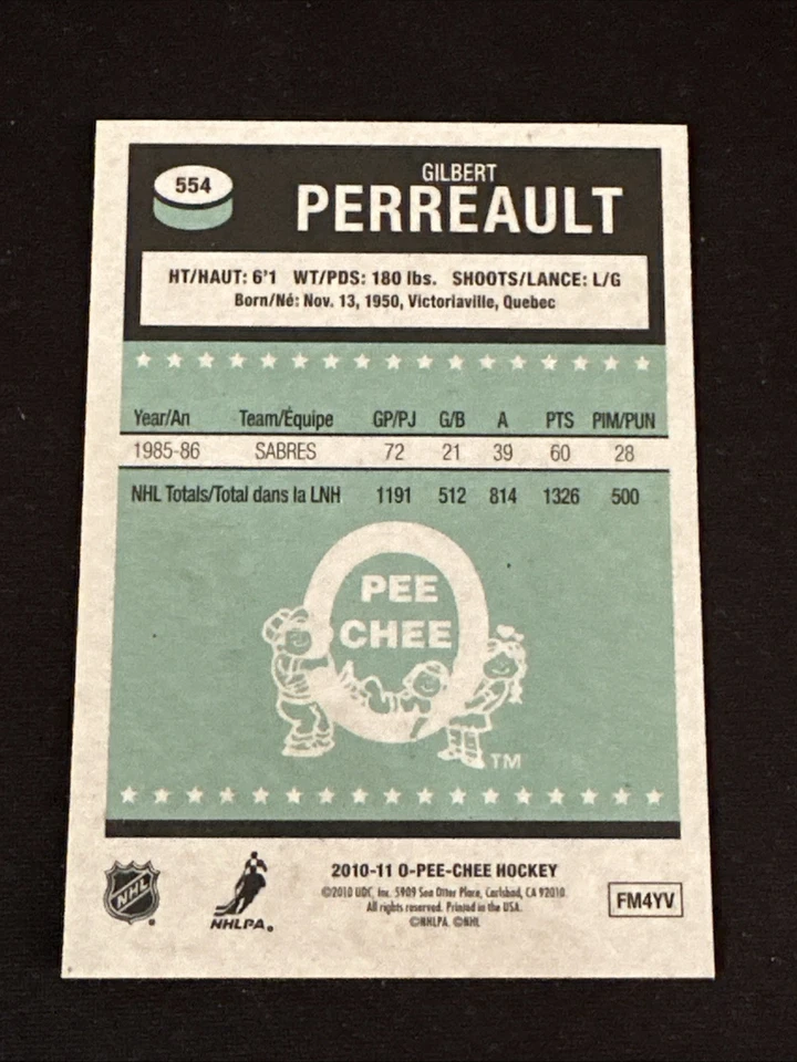 2010-11 O Pee Chee Retro Parallel 554 Gilbert Perreault Buffalo Sabres - Image 2 of 2