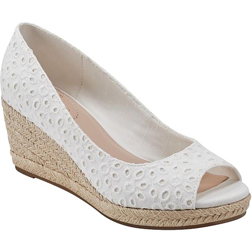 Bandolino Womens Nuri7 White Slip On Peep Toe Heels 10 Medium (B,M) BHFO 3148