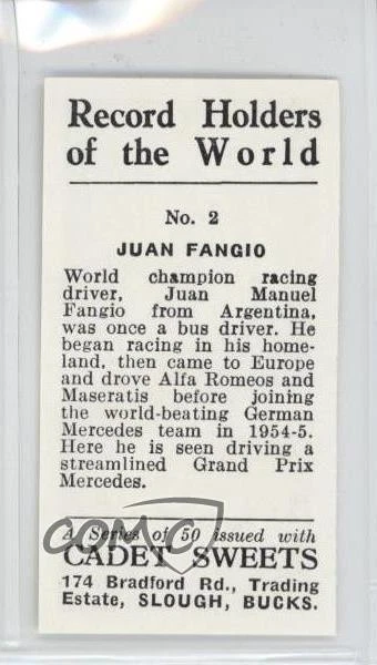 1956 Cadet Sweets Record Holders of the World Juan Manuel Fangio #2 HOF - Image 2 of 2