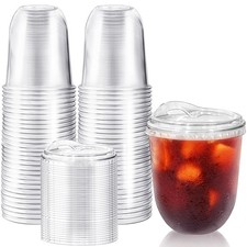 50 Pack 12 oz Clear Plastic Iced Coffee Cups with Strawless Sip Lids