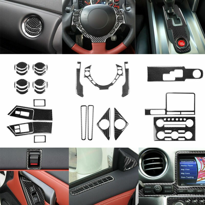 36Pcs Carbon Fiber Interior Decorative Cover Trim For Nissan GT-R R35 09-2016