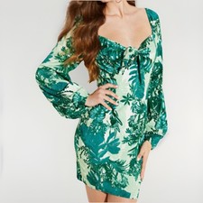 GUESS Junglescape long-sleeve mini dress — SIZE: L — Botanic Jungle Print Green