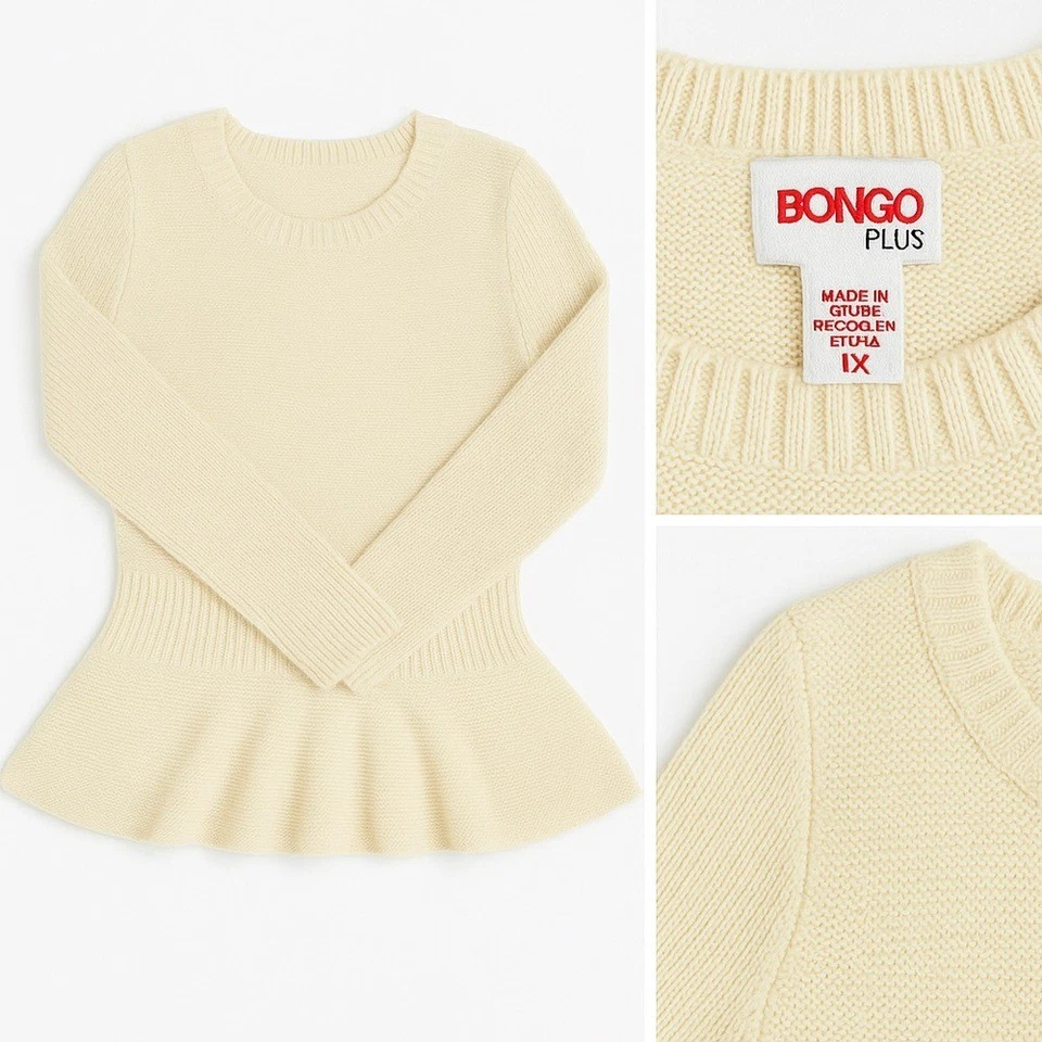 Suéter vintage Y2K Bongo Plus tejido crema peplum para mujer 1X dobladillo acampanado Foto 2 de 4