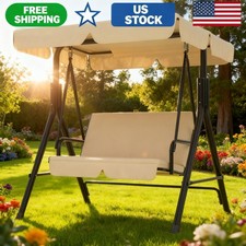 Swing with Adjustable Canopy, 3-Seat Patio Swing Chair with Stand Porch Outdoor