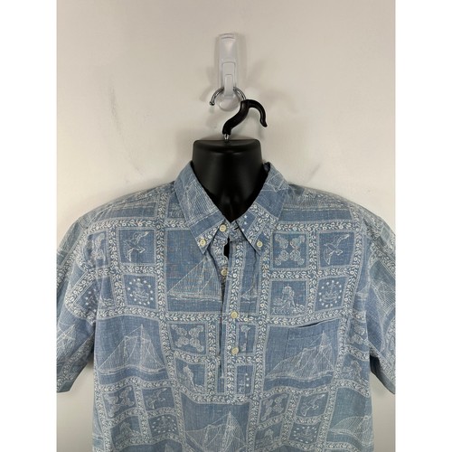 Camisa Popover Vintage Reyn Spooner Mezcla Algodón Estampado Náutico Velero Talla 2XL - Imagen 6 de 11