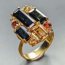 12 ct+ Expensive Natural Tourmaline Ring 925 Sterling Silver Size 8 /R451362