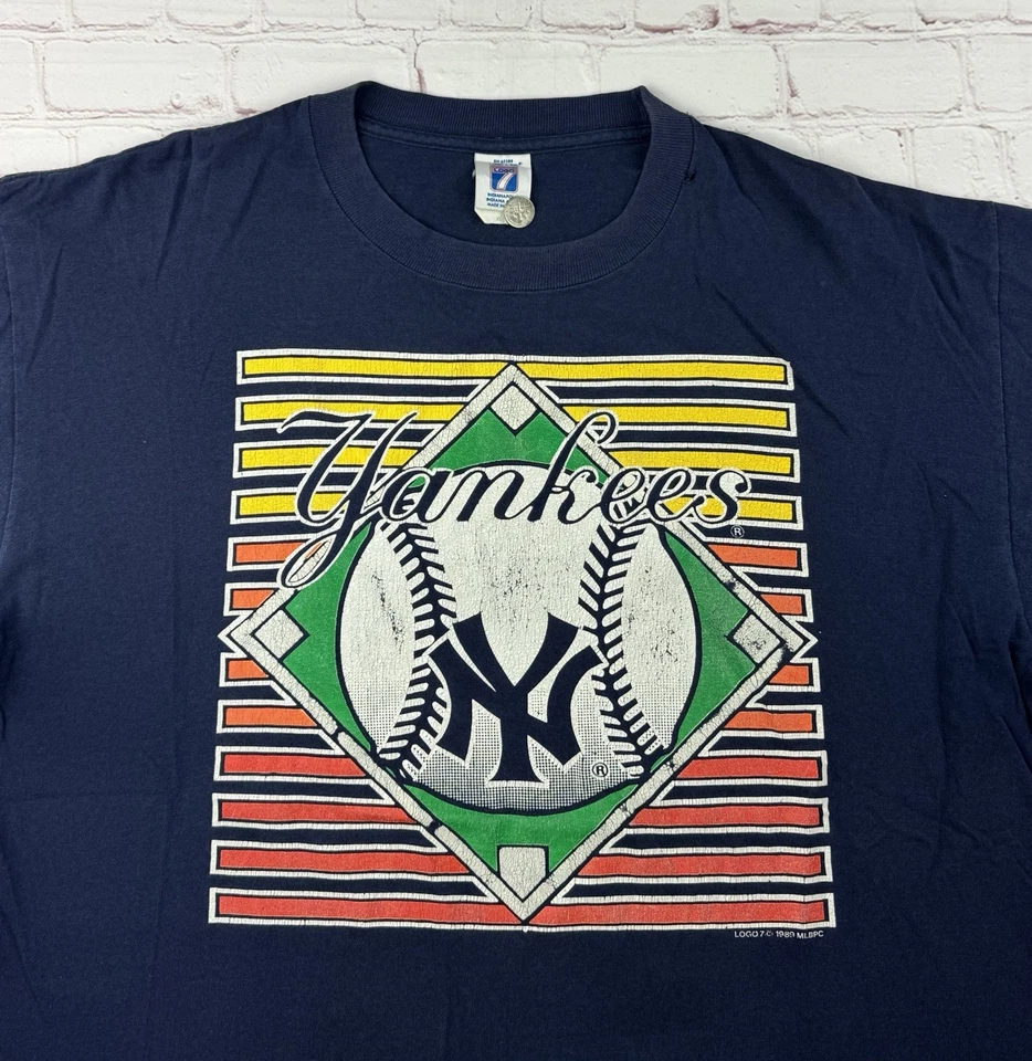 Camiseta 1989 Logo 7 Talla XL New York Yankees Nay Azul/Cosida Única Foto 2 de 4